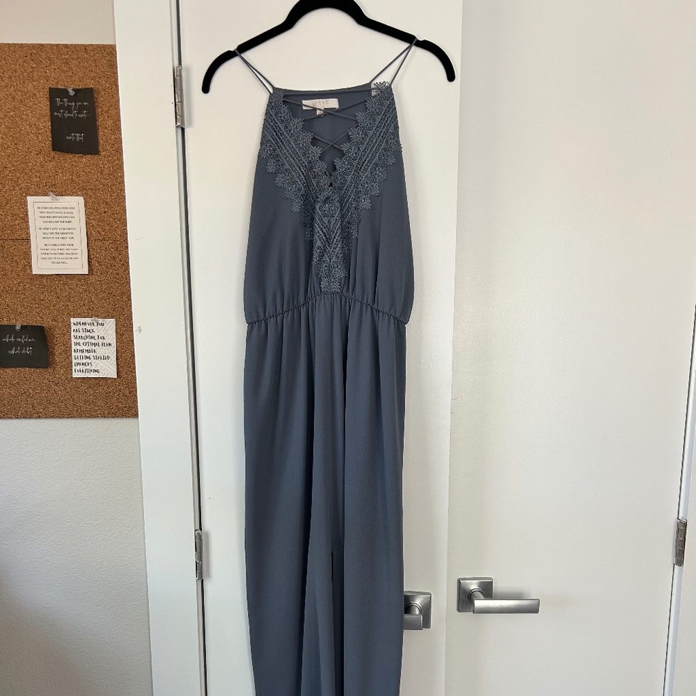 Dusty Blue Elegant Maxi Dress